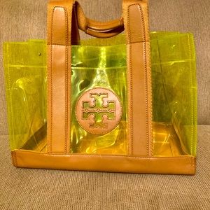 *Rare* authentic Tory Burch slightly used large clear/ green tote